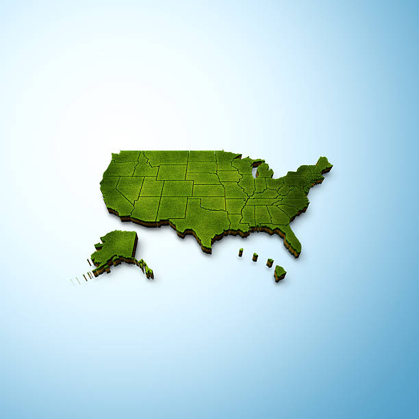 USA Map Green 3D highly detailed USA map alaska us state stock pictures, royalty-free photos & images
