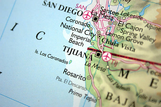 map showing tijuana - tijuana stok fotoğraflar ve resimler