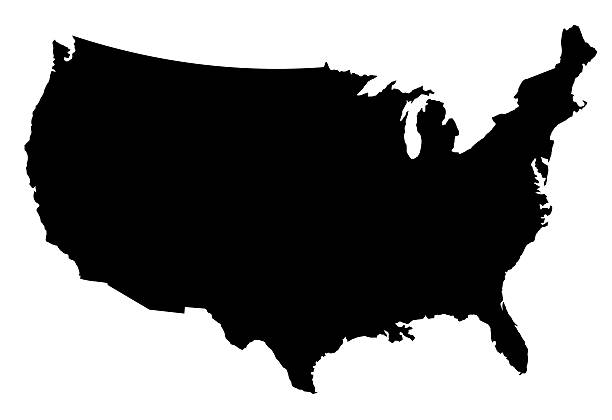 USA Map Silhoette Outline Borders on White Background stock photo
