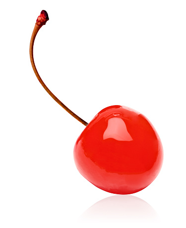 Maraschino cherry on white background