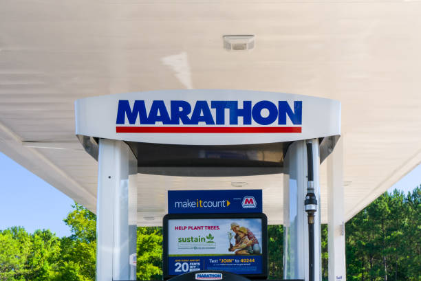 Marathon Oil Corporation Gas Station and Trademark stock photo
