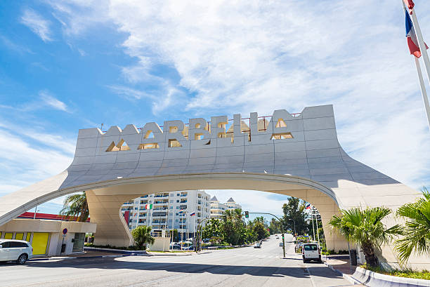 Marbella, Spain Marbella, Spain - August 15, 2015: Marbella entrance sign, Spain. This iconic entrance sign welcomes visitors to Marbella, the famous city of Costa del Sol marbella stock pictures, royalty-free photos & images