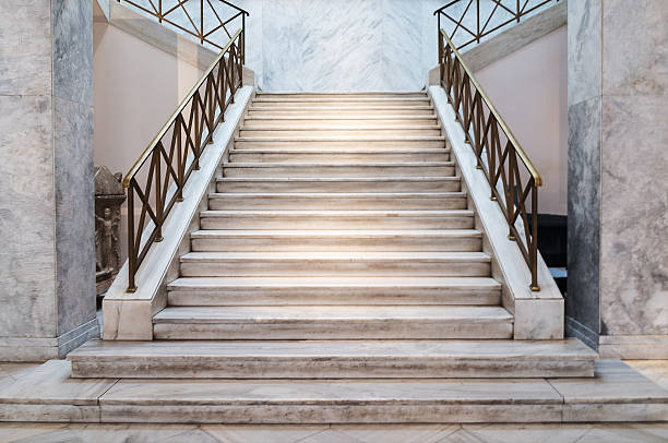 marble stairs indoors - old stone stair stockfoto's en -beelden