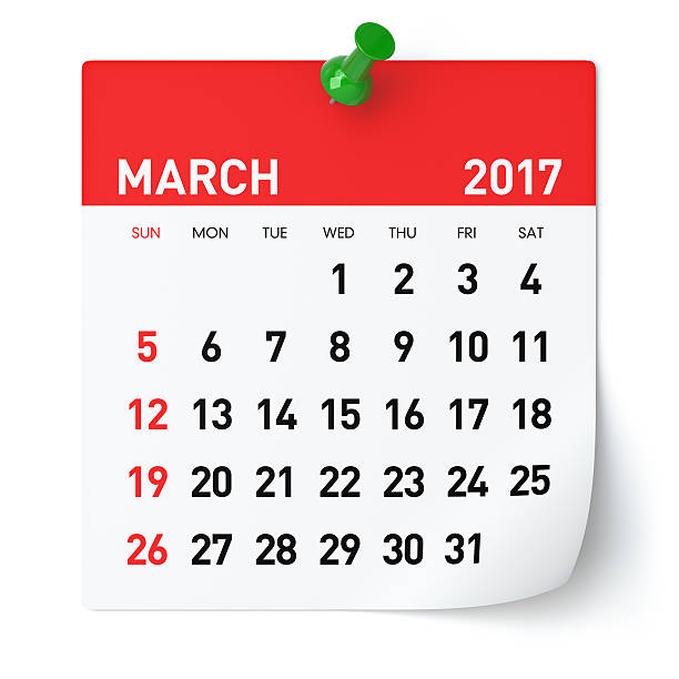 March 2017 - Calendar March 2017 - Calendar. Isolated on White Background. 3D Illustration march calendar 2017 stock pictures, royalty-free photos & images