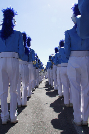 A marching band in a parade.