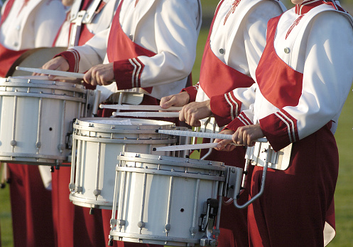 American high school marching band drum section.