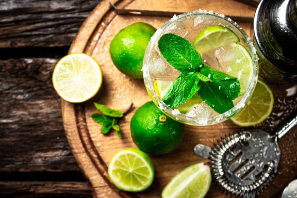 Margarita with pieces of lime. stock photo