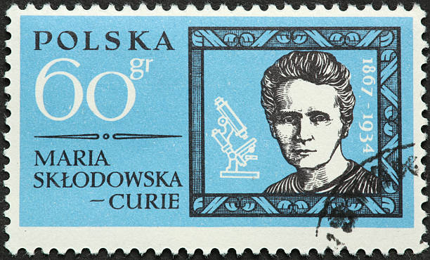 Maria Curie, atomic scientist on an old Polish stamp stock photo