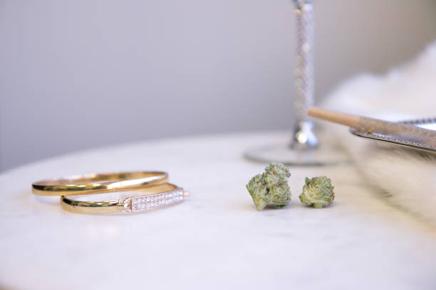 Marijuana Buds and Joint on Marble Vanity Luxury Cannabis stock photo