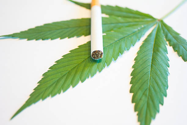 Marijuana Leaf and Cigarette stock photo
