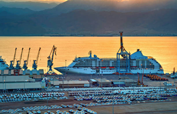 Marine cargo port in Eilat, Israel stock photo