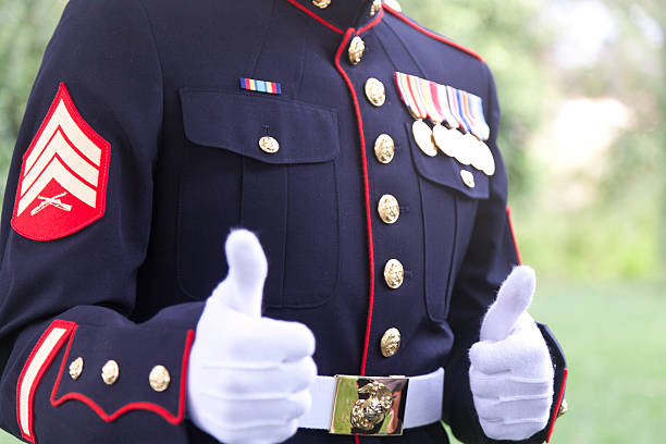 Marine Sergeant Gives Thumbs Up Gesture stock photo