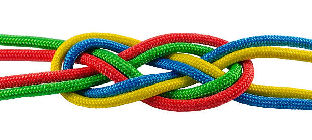 Marine tie from colorful ropes isolated on white stock photo