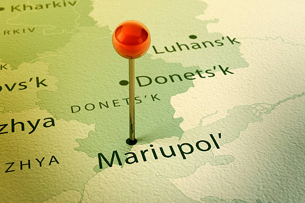 Mariupol Map City Straight Pin Vintage stock photo