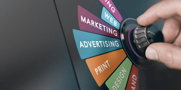 marketing and communication strategy, monitoring advertising campaign. - marketing imagens e fotografias de stock