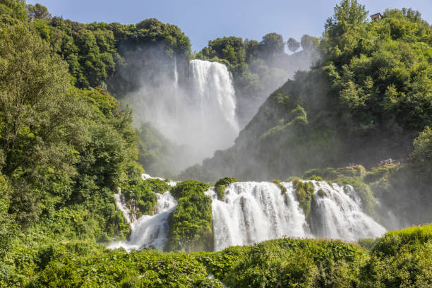 Marmore waterfall in Umbria region, Italy. Amazing cascade splashing into nature. stock photo