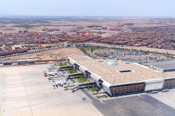 Marrakesh Menara international Airport, view from above. stock photo
