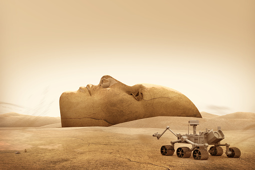 Mars explorer and landscape face.