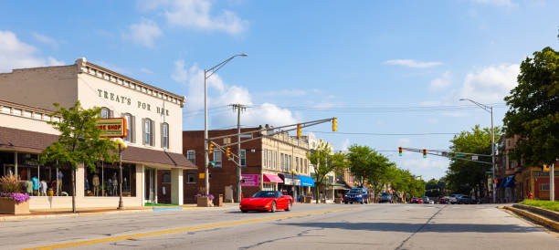 Marshall County Plymouth, Indiana, USA - August 22, 2021: The business district on Michigan Street marshall photos stock pictures, royalty-free photos & images
