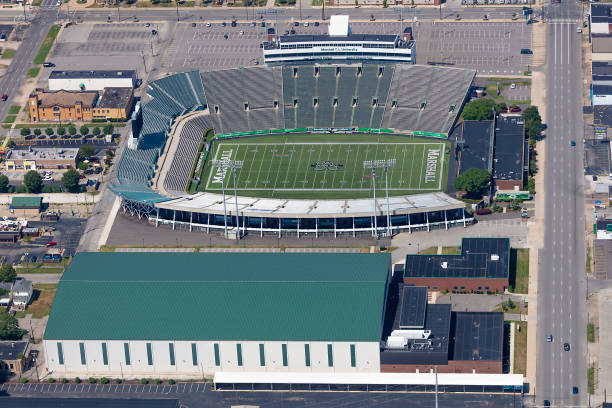 Marshall University Aerial view of Joan C Ewards Stadium located on the campus of Marshall University in Huntington West Virginia photograph taken July 2020 marshall photos stock pictures, royalty-free photos & images