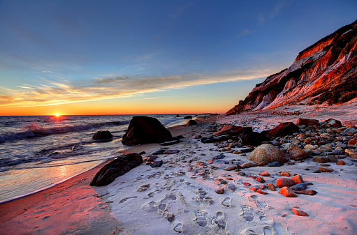Moshup's Beach below the Gay head Cliffs in the small town of Aquinnah, Massachusetts. Martha's Vineyard is a New england destination full of beautiful beaches spectacular views, and quaint villages.