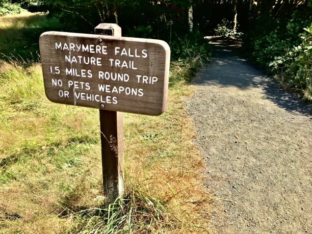 marymere falls trailhead - sign marymere falls nature trailhead, port angeles, wa - usa samuel howell stock pictures, royalty-free photos & images