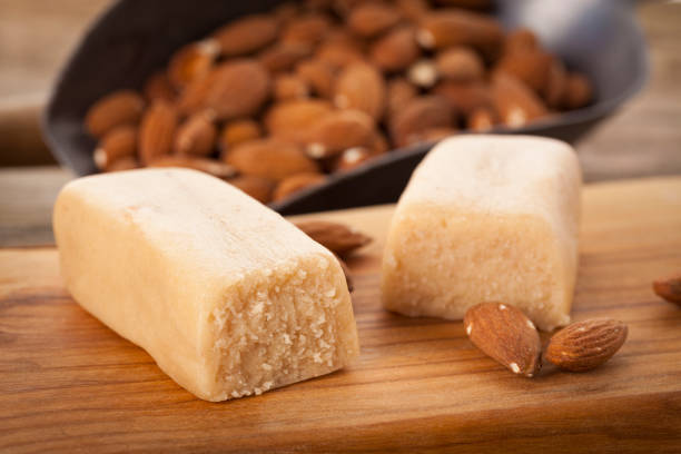 Marzipan and almonds stock photo