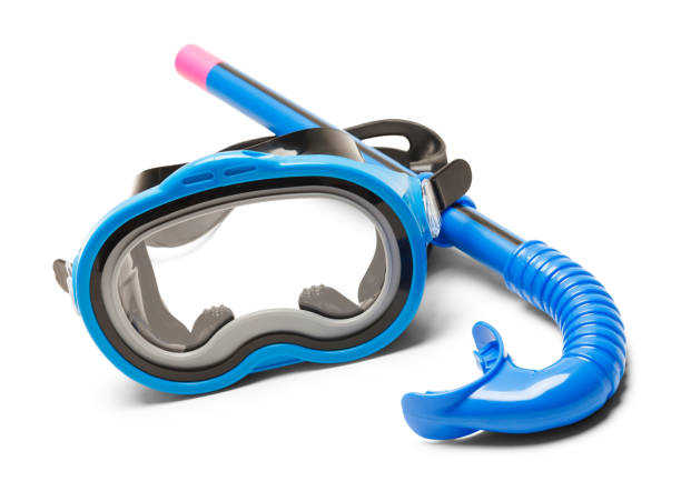 Mask and Snorkel Blue Diving Mask and Snorkel Isolated on White Background. swimming goggles stock pictures, royalty-free photos & images