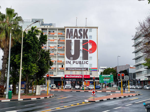 Mask Up sign in Cape Town Mask Up building sign in Cape Town during coronavirus lockdown south africa covid stock pictures, royalty-free photos & images