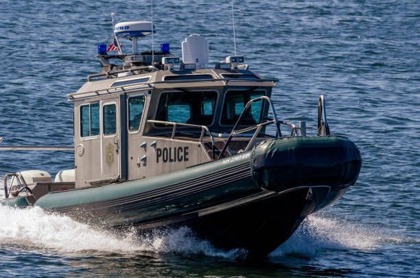Massachusetts Environmental Police patrol boat returning to port stock photo