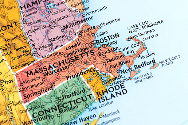 Massachusetts Map of Massachusetts State.  map of new england states stock pictures, royalty-free photos & images