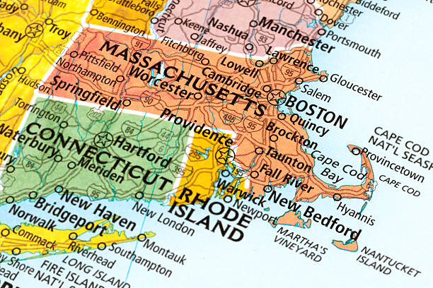 Massachusetts State Map of Massachusetts State in USA. map of new england states stock pictures, royalty-free photos & images