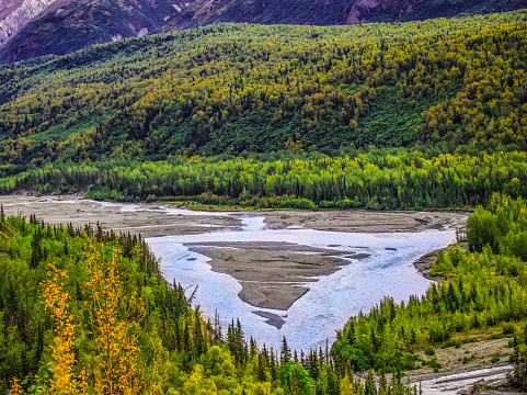 View of the Matansuka river from the Glenn Highway near Palmer which runs through the central interior of Alaska