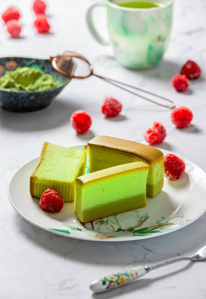 Matcha cakes on a plate. stock photo