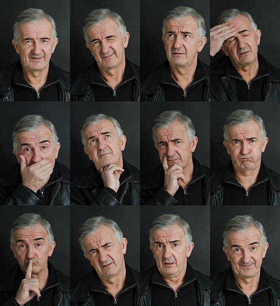 Mature Man Facial Expression Set stock photo