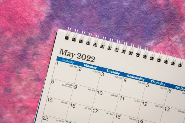 May 2022 - spiral desktop calendar stock photo