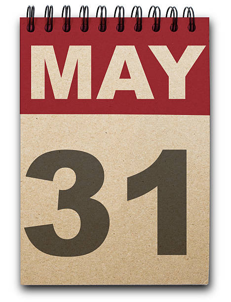 May 31 calendar page in white and red stock photo