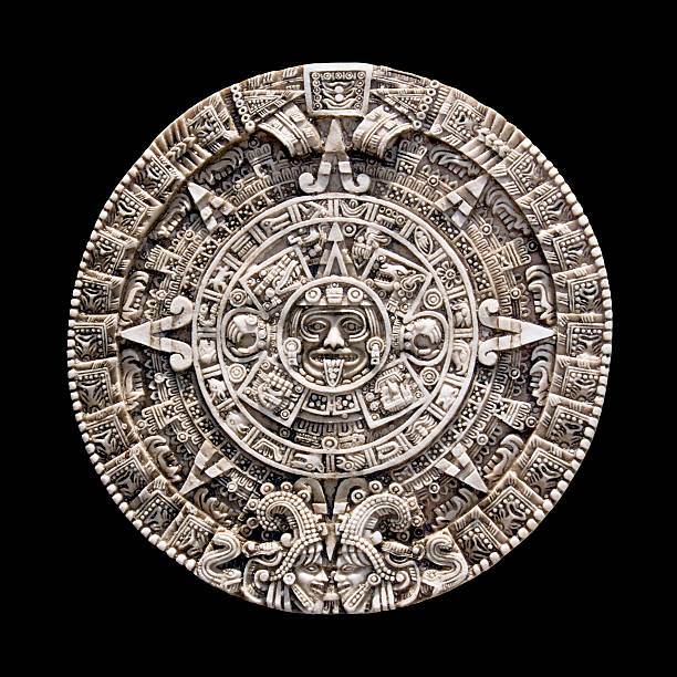 Mayan Calendar Reproduction of the ancient Aztec Mayan calendar isolated on black. Image taken in Mexico where it was part of an ancient culture. aztec civilization stock pictures, royalty-free photos & images