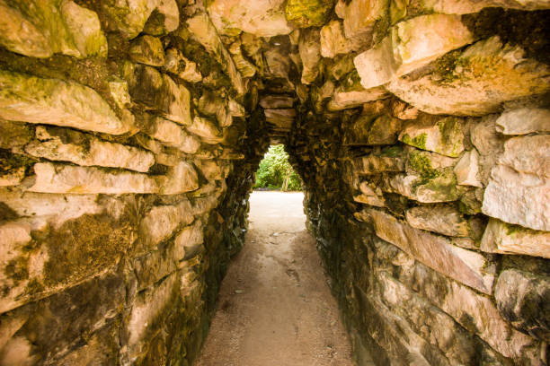 Mayan tunnel in Coba ruins southern Mexico stock photo