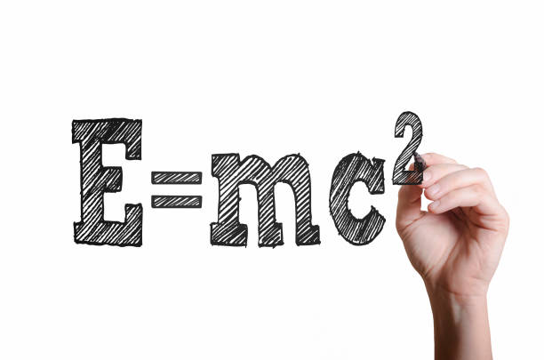 E=mc2. Theory of relativity concept. E=mc2. EMC2 written on virtual screen by science teacher or student in class. albert einstein stock pictures, royalty-free photos & images