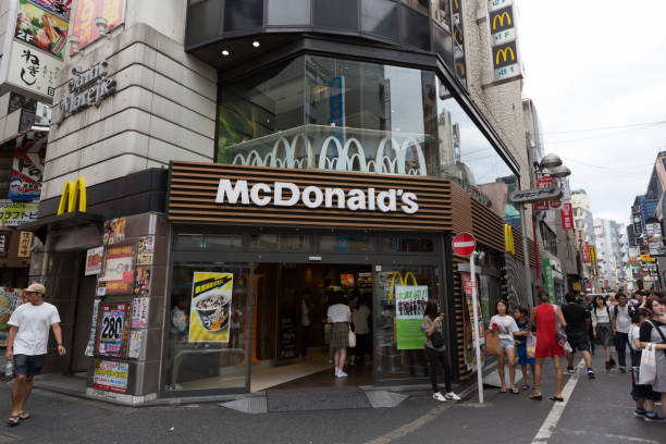 McDonald's restaurant in Japan Tokyo, Japan - August 16, 2018: People at McDonald's restaurant in Shibuya Center Street, Tokyo, Japan. Some customers inside the McDonald's restaurant. mcdonalds japan stock pictures, royalty-free photos & images