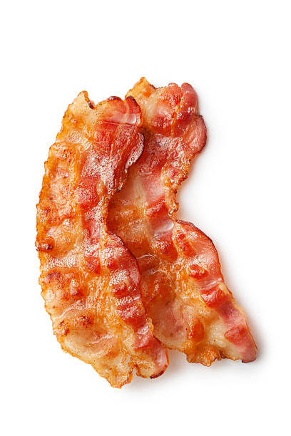 meat: bacon isolated on white background - bacon bildbanksfoton och bilder