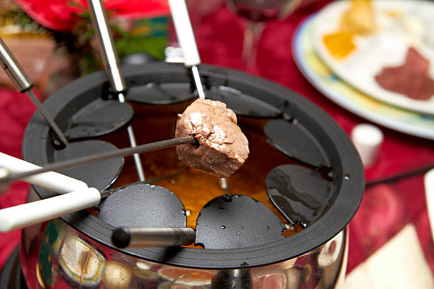 Meat fondue stock photo