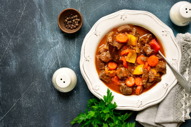 Meat stewed with vegetables stock photo