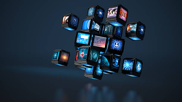 concetto di smart tv - comunicazione multimediale foto e immagini stock