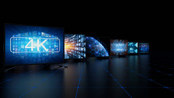 media concept video wall with screens - resolução 4k imagens e fotografias de stock
