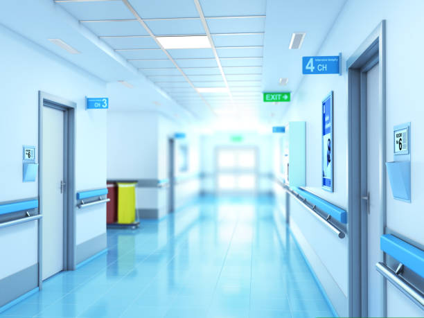 medical concept. hospital corridor with rooms. - doctor wall imagens e fotografias de stock