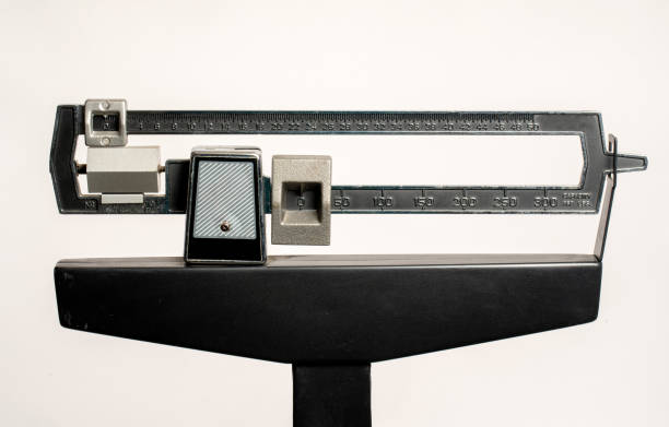 Medical Weight Scale isolated on white view of top part stock photo