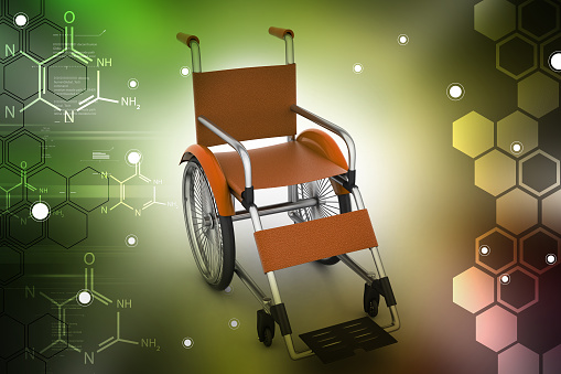 Medical Wheel Chair With Virus In Color Background Stock Photo Download Image Now