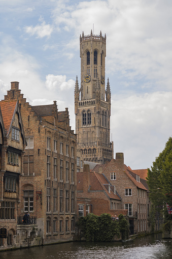 Belgium, Bruges, ancient European town with river channels in Bruges, Flanders, Belgium